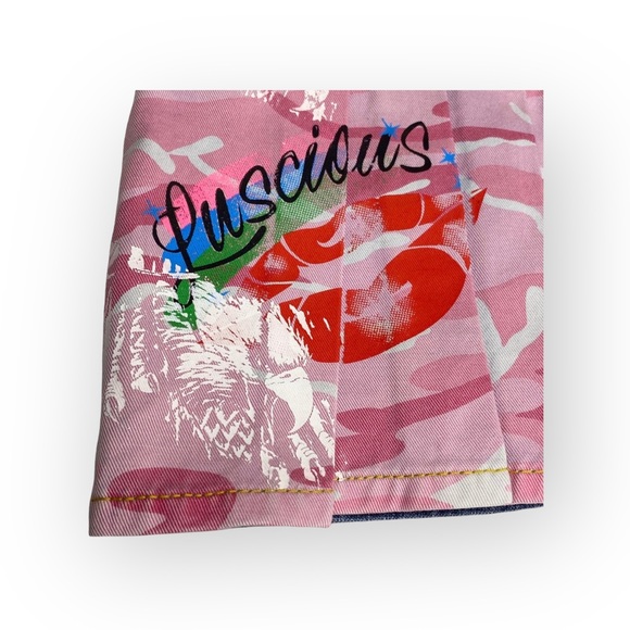 Vintage Y2K: Von Dutch ☻︎ Motorcycle Chain Denim Skirt ☻ Handpainted Camo Print - Picture 10 of 16